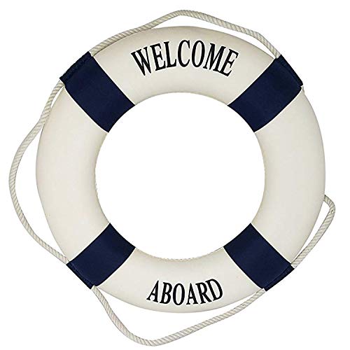 Product Cover Royal Brands Welcome Aboard - Nautical Decorative Life Ring Buoy - Home Wall Decor - Nautical Decor - Decorative Life Ring Preserver (20x3.5x20)