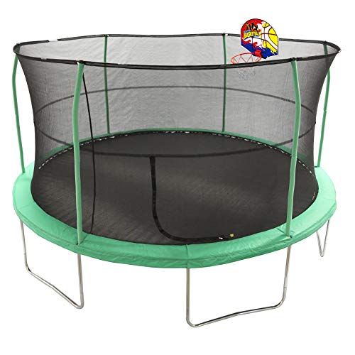 Product Cover JumpKing 15' Bounce N' Dunk Trampoline & Enclosure Combo with Basketball Hoop Green