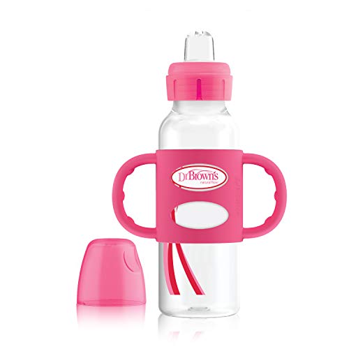 Product Cover Dr. Brown's Options+ Sippy Spout Baby Bottle with 100% Silicone Handle, Pink, 8 Ounce