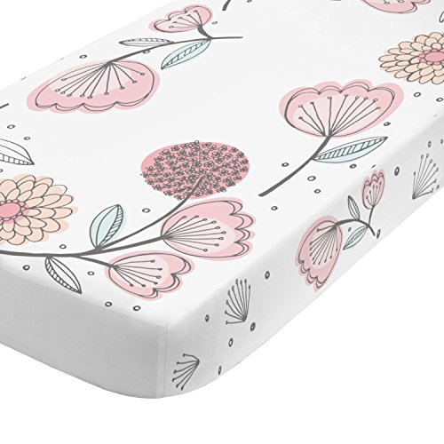 Product Cover NoJo Photo Op 100% Cotton Fitted Crib Sheet, Floral, Pink/Gray