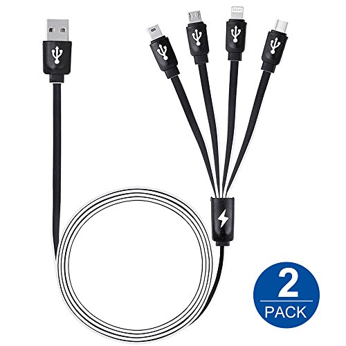 Product Cover Multi USB Cable 2 Pack IVVO 4 in 1 Multiple Fast Charging Cord Adapter with Micro/Type C/Mini USB Ports for Phone X Xs 8 7 7 Plus,iPad, Galaxy S8, Android and More-4ft