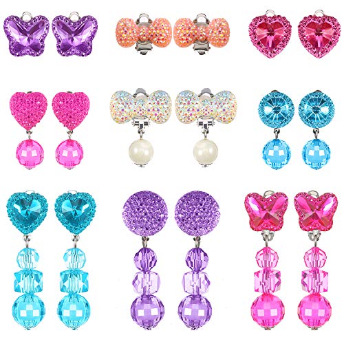 Product Cover Hicarer 9 Pairs Girls Clip-on Earrings Pretend Princess Play Earrings Jewelry Set (Style 1)