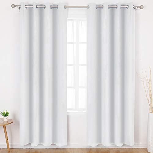 Product Cover HOMEIDEAS Greyish White Blackout Curtains Wide 52 X 84 inches Long Set of 2 Panels Room Darkening Curtains/Drapes, Thermal Insulated Grommet Window Curtains for Bedroom & Living Room