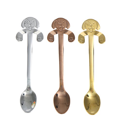 Product Cover 3 Pcs Coffee Spoon Stainless Steel Dog Dessert Spoon Drink Spoons Mixing Spoon Milkshake Spoon Tableware Kitchen Supplies (Silver,Gold,Rose Gold) BY DINGJIN