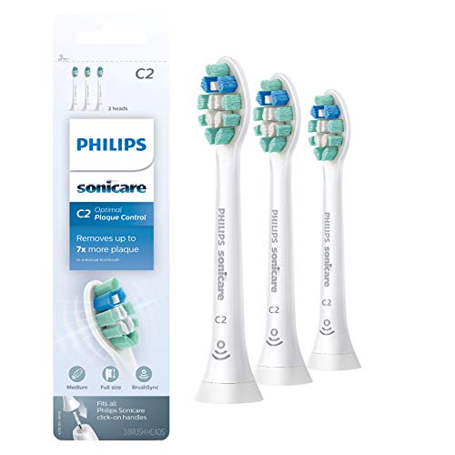 Product Cover Genuine Philips Sonicare C2 Optimal Plaque Control Toothbrush Head, 3 Pack, White, HX9023/65