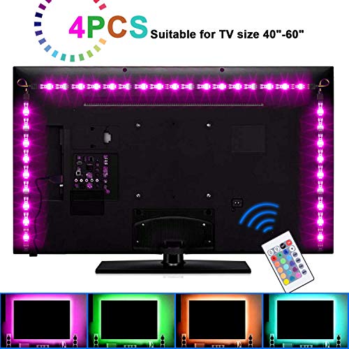 Product Cover Sunnest TV Backlight Light Kit, 6.56FT/2M 5V USB LED Lights Strips 5050 RGB Bias Lighting with Remote for HDTV Desktop PC Monitor Home Theater Kitchen Cabinets, Multi Color (40-60in)