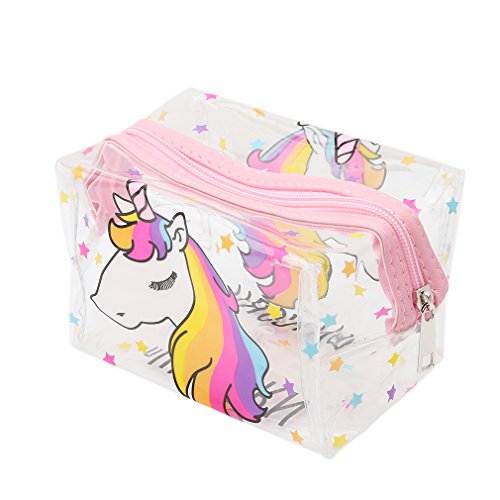 Product Cover HENGSONG Women Girls Unicorn Transparent Makeup Pouch Cosmetics Bag Key Bag Coin Purse Stationery Case Pencil Case with Zipper Gifts (Color 1)