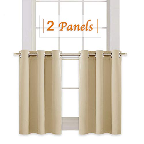 Product Cover RYB HOME Thermal Insulated Tiers Short Curtains for Living Room, Plain Ring Top Small Window Treatment Panels for Office/Kitchen, 42 in Wide by 36 in Long, Biscotti Beige, Double Pieces
