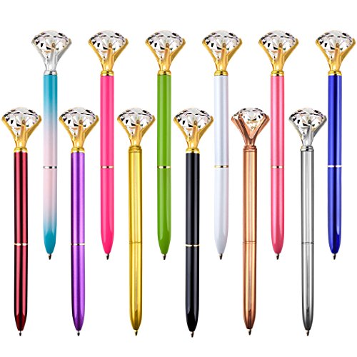 Product Cover Coopay 12 Pieces Crystal Diamond Pens Bling Rhinestones Metal Ballpoint Pens Black Ink for School Office, 12 Different Colors