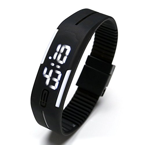 Product Cover Top Plaza Simple Gel Rubber Bracelet Touch Screen White LED Digital Display Unisex Sports Watch - Black