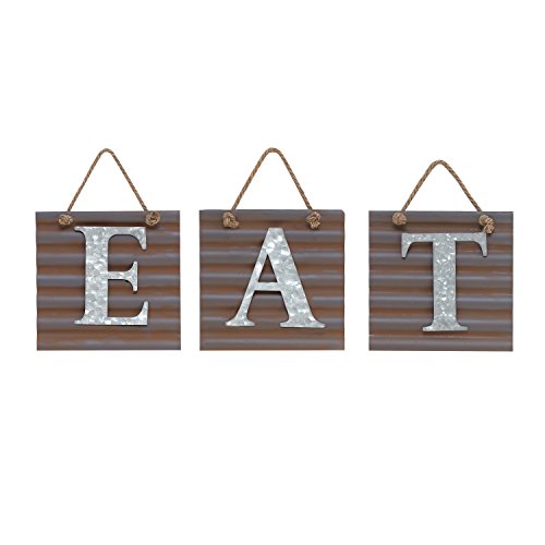 Product Cover Barnyard Designs Eat Galvanized Metal Letter Tile Wall Sign, Primitive Country Rustic Kitchen Farmhouse Home Decor Sign 28