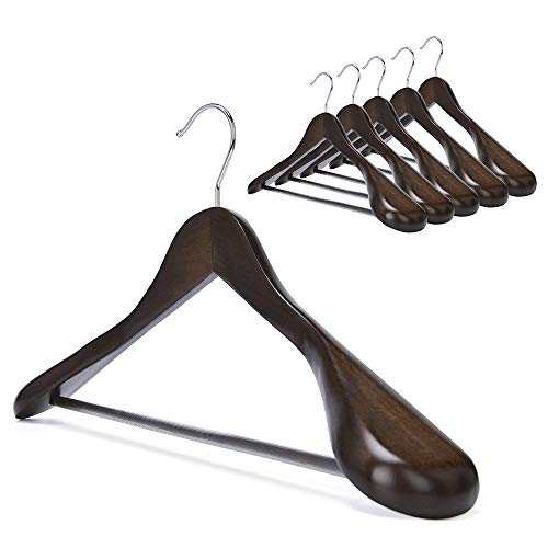 Product Cover StorageWorks 6-Pack Suit Hanger Wide Shoulder Solid Wooden Coat Hangers with Anti-Rust 360 Degree Swivel Hook Retro Finish
