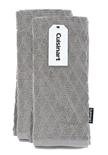 Product Cover Cuisinart Bamboo Kitchen Towels, 2 Pack - The Perfect Kitchen Hand Towels for Drying Dishes or Hands - Soft, Absorbent and Anti-Microbial - Bamboo Cotton Blend - Drizzle Grey, Diamond Design