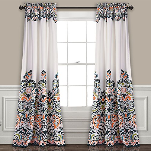 Product Cover Lush Decor Clara Curtains Paisley Damask Print Bohemian Style Room Darkening Window Panel Set for Living, Dining, Bedroom (Pair), 84