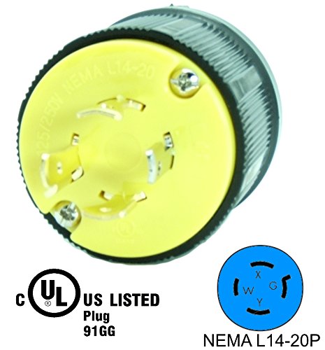 Product Cover Journeyman-Pro 2411 20 Amp, 125/250 Volt, NEMA L14-20P, 3P, 4W, Locking Male Plug Connector, Black Industrial Grade, Grounding 5000 Watts Generator Rating (L14-20P Male Plug)