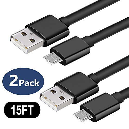 Product Cover PS4 Micro USB Cable, [2Pack 15FT] Extra Long Durable Charging Cord, Quick Charger Cable for Sony PS4/Dual Shock 4 Charge/ Android/Samsung/Xbox One/Echo Dot/HTC/Motorola/Nexus/Nokia and more (Black)