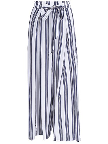 Product Cover Simplee Women's Elegant Striped Split High Waisted Belted Flowy Wide Leg Pants