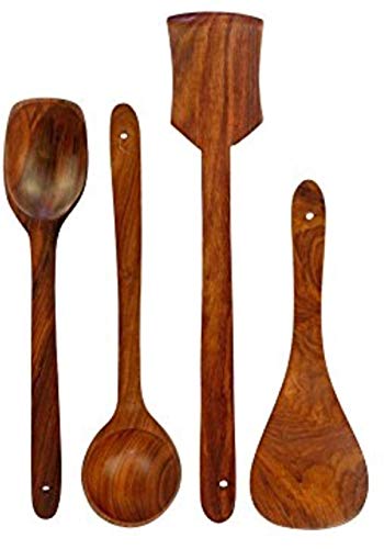 Product Cover Jk Handicrafts Handmade Wooden Non-Stick Serving and Cooking Spoon Kitchen Tools Utensil, Set of 4 (Free Masala Box)