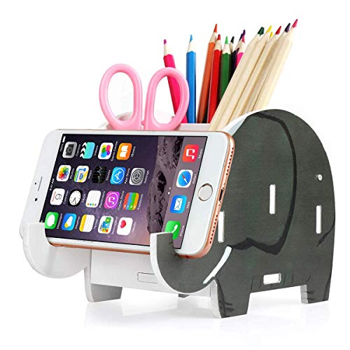 Product Cover COOLBROS Elephant Pencil Holder with Phone Holder Desk Organizer Desktop Pen Pencil Mobile Phone Bracket Stand Storage Pot Holder Container Stationery Box Organizer (African Elephants)