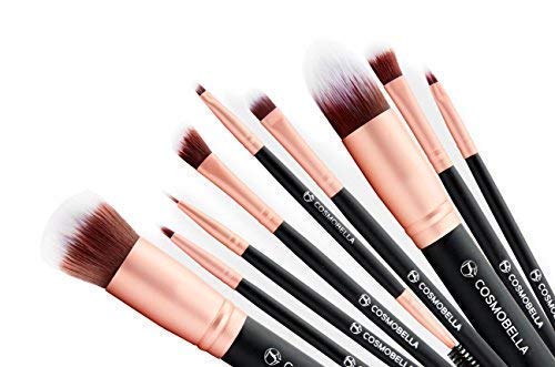 Product Cover Cosmobella Premium Synthetic Kabuki Makeup Brush Set | Includes Foundation Brushes, Concealers, Eye Shadows, Eye Liner | Ultra Soft, Silky, Firm, Non-Shedding | Luxury Black & Rose Gold (14Pcs)