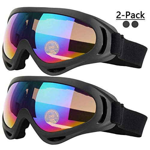 Product Cover COOLOO Ski Goggles, Pack of 2, Skate Glasses for Kids, Boys & Girls, Youth, Men & Women, with 400 Protection, Wind Resistance, Anti-Glare Lenses (Black)