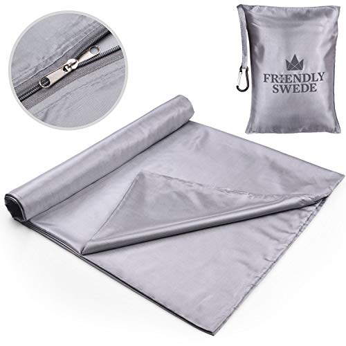 Product Cover The Friendly Swede Sleeping Bag Liner - Travel and Camping Sheet, Pocket-Size, Ultra Lightweight, Silky Smooth (Grey with Zipper)