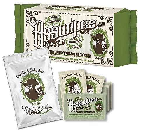 Product Cover ASSWIPES Pouch and ASSWIPES to Go Single Packets! Everyday Flushable Cleaning Hygiene Wipes with Vitamin E and Aloe Plus 15 Individually Wrapped Asswipes Packets for On The GO!