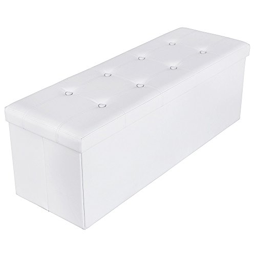 Product Cover SONGMICS 43 Inches Faux Leather Folding Storage Ottoman Bench, Storage Chest Footrest Padded Seat, White ULSF702