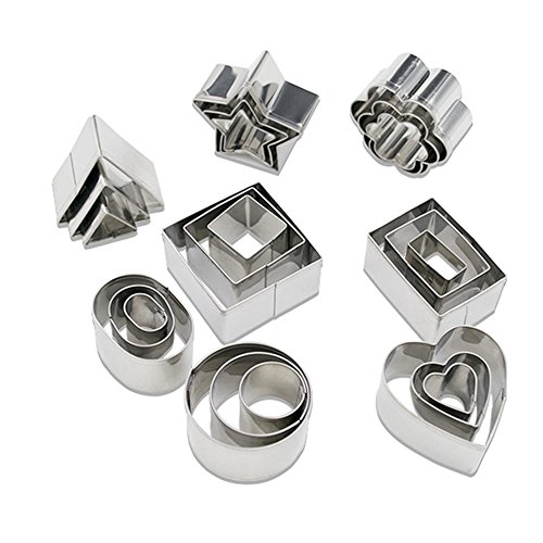 Product Cover Homy Feel Mini Geometric Shaped Cookie Biscuit Cutter Set 24 Rectangle Square Heart Triangle Round Tiny Circle Baking Stainless Steel Metal Molds