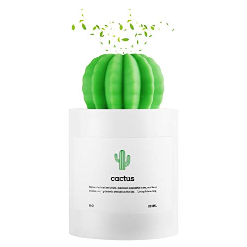 Product Cover Cactus Humidifiers, Desktop Mini Cool Mist Humidifier 280ml USB Portable Air Diffuser, Auto Shut-Off, Best Gift for Christmas, for Bedroom, Baby, Home, Yoga, Office, Travel (White)