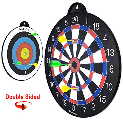 Product Cover GIGGLE N GO Reversible Magnetic Dart Board for Kids -Fun Kids Game on Each Side, Just Turn It Around and Play Lots of Different Fun Games. (Bullseye Theme)