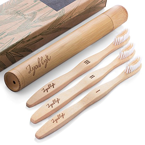 Product Cover Zyablyk Bamboo Toothbrush Set With Travel Toothbrush Case, Pack of 3 Natural Bamboo Toothbrushes And Biodegradable Toothbrush Holder, Soft Bristle, BPA Free