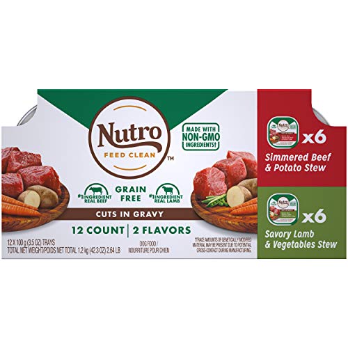 Product Cover Nutro Adult High Protein Natural Grain Free Wet Dog Food Cuts In Gravy Simmered Beef & Potato Stew & Savory Lamb & Vegetable Stew Variety Pack, (24) 3.5 oz. Trays