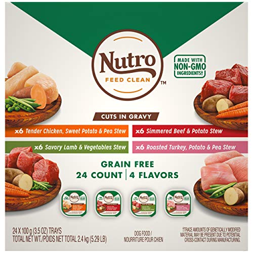 Product Cover NUTRO Adult High Protein Natural Grain Free Wet Dog Food Cuts in Gravy Beef, Lamb, Chicken, and Turkey Variety Pack, (24) 3.5 oz. Trays