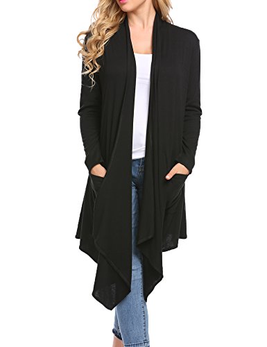 Product Cover Womens Open Front Asymmetrical Drape Long Maxi Cardigan Lightweight Long Sleeve Waterfall Duster Coat with Pockets