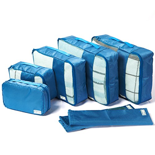 Product Cover Coolife Packing Cubes Travel Organizers with Laundry Bag 7 Set Hanging Toiletry Bag Portable (blue)