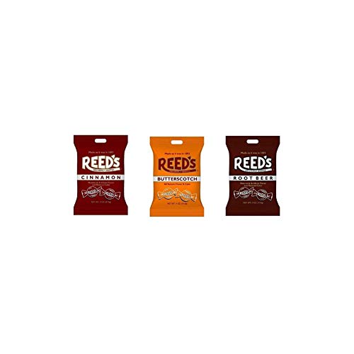 Product Cover Reed's Classic Hard Candy Bags, Individually Wrapped, Variety Pack of 1x Root Beer, 1x Cinnamon, 1x Butterscotch, 4oz Each bag, (Pack of 3)