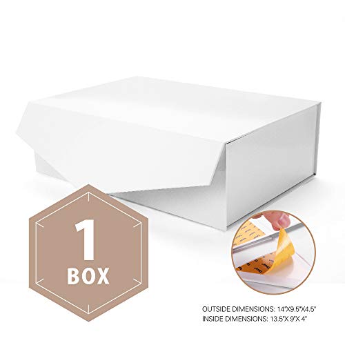 Product Cover PACKHOME Large Gift Box Rectangular 14x9.5x4.5 Inches, Bridesmaid Proposal Box, Sturdy Storage Box, Collapsible Gift Box with Magnetic Closure (Glossy White, 1 Box)