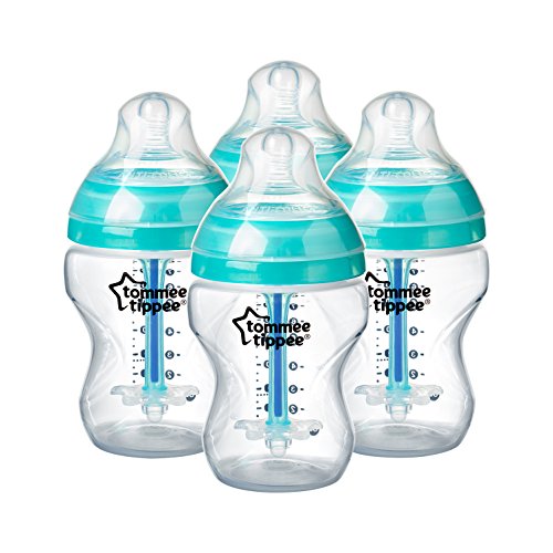 Product Cover Tommee Tippee Advanced Anti-Colic Baby Bottle, Slow Flow Breast-like Nipple, Heat-Sensing Technology, BPA-Free - Clear - 9 Ounce, 4 Count