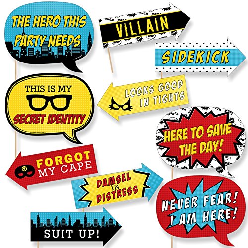 Product Cover Big Dot of Happiness Funny Bam Superhero - Baby Shower or Birthday Party Photo Booth Props Kit - 10 Piece