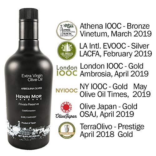 Product Cover 2018 Award Winner Henri Mor 16.9 Fl Oz Spanish Extra Virgin Olive Oil Early Harvest 100% Arbequina Single Variety