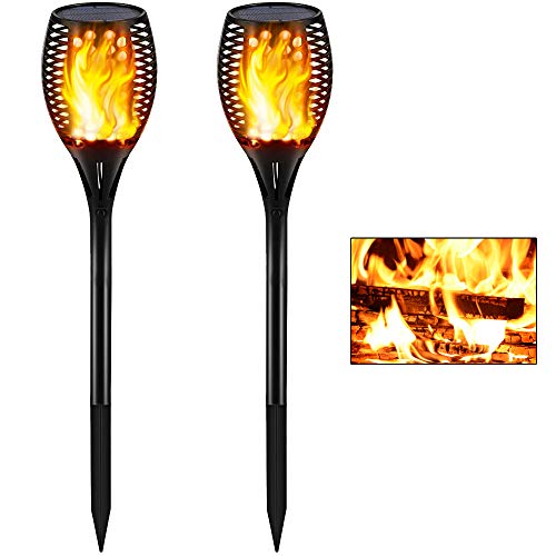 Product Cover Gold Armour 2 Pack Solar Lights Upgraded - Flickering Flames Torch Solar Path Light - Dancing Flame Lighting 96 Led Dusk to Dawn Flickering Tiki Torches Outdoor Waterproof Garden (2 Pack Torch TI)