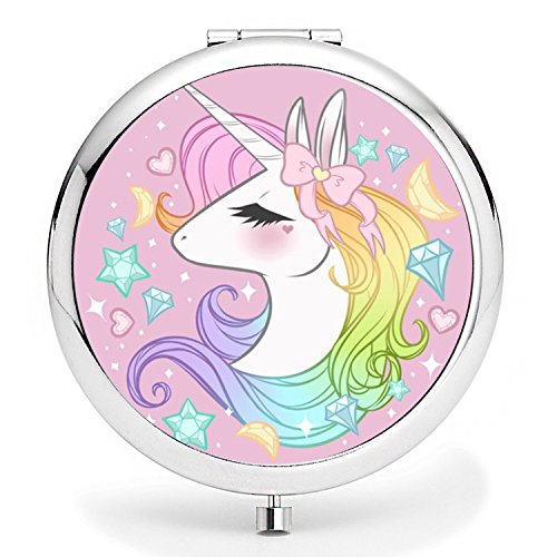 Product Cover Compact Purse Mirror, Cute Unicorn Pattern Design ravel Mirror, Mini Makeup Mirror Romantic Gifts for Women and Girl(Unicorn5)