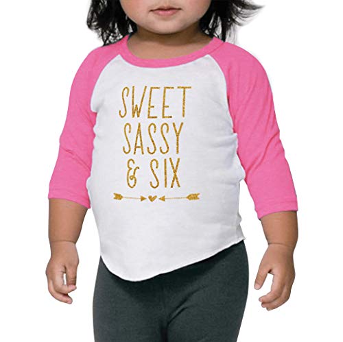 Product Cover Girl Birthday Shirt Sweet Sassy and Six Girl Sixth Birthday Outfit (Gold Glitter 6T)