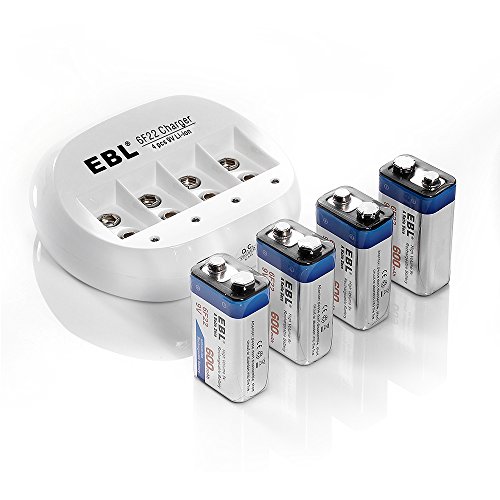 Product Cover EBL 4 Bay 9V Lithium ion Battery Charger with 4 Packs 600mAh 9V Li-ion Rechargeable Batteries