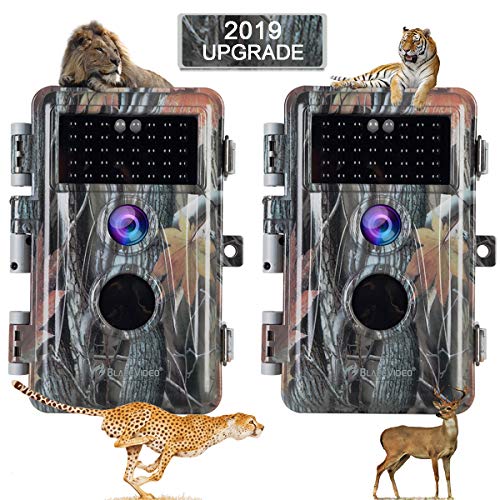 Product Cover [2019 Upgraded] 2-Pack Night Vision Game Trail Cameras 16MP 1080P No Glow Hunters Deer Hunting Cams IP66 Waterproof & Password Protected Motion Activated Photo & Video Model, Time Stamp & Time Lapse