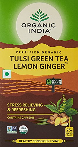 Product Cover Organic India Tulsi Green Tea, Lemon Ginger, 25 Tea Bags