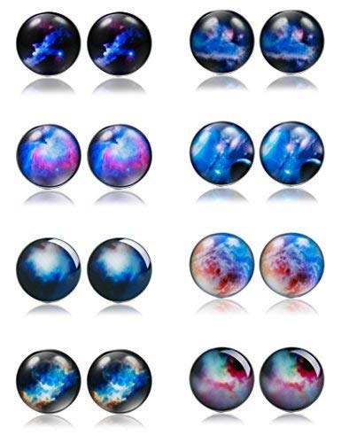 Product Cover Thunaraz 8 Pairs Unisex Stainless Steel Stud Earrings Galaxy Astronomy Earrings for Girls Boys