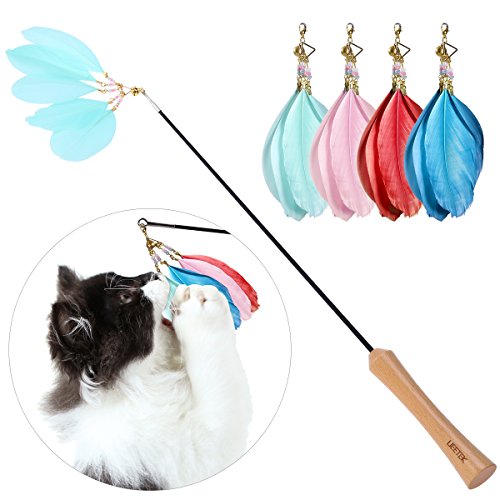 Product Cover UEETEK Retractable Cat Toys Interactive Feather Teaser Wand Toy with 4 Feathers Refills
