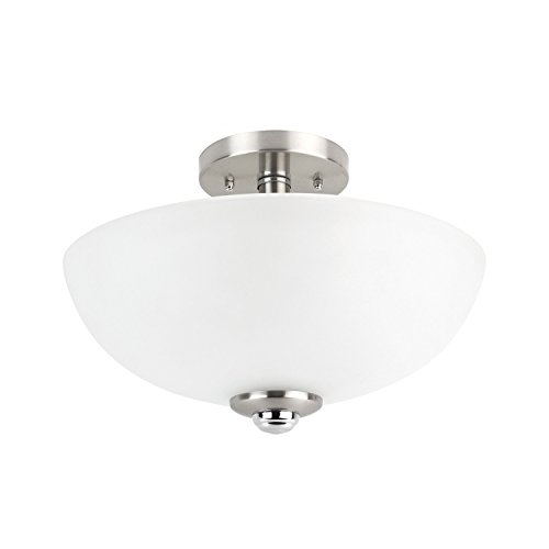 Product Cover Globe Electric 63357 Hudson 2-Light Semi-Flush Mount Ceiling Light, Brushed Nickel, Chrome Accents, Frosted Glass Shade